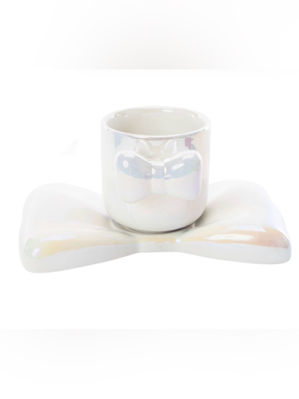 Cerra Bow Saucer & Cup Set - Pearlescent White